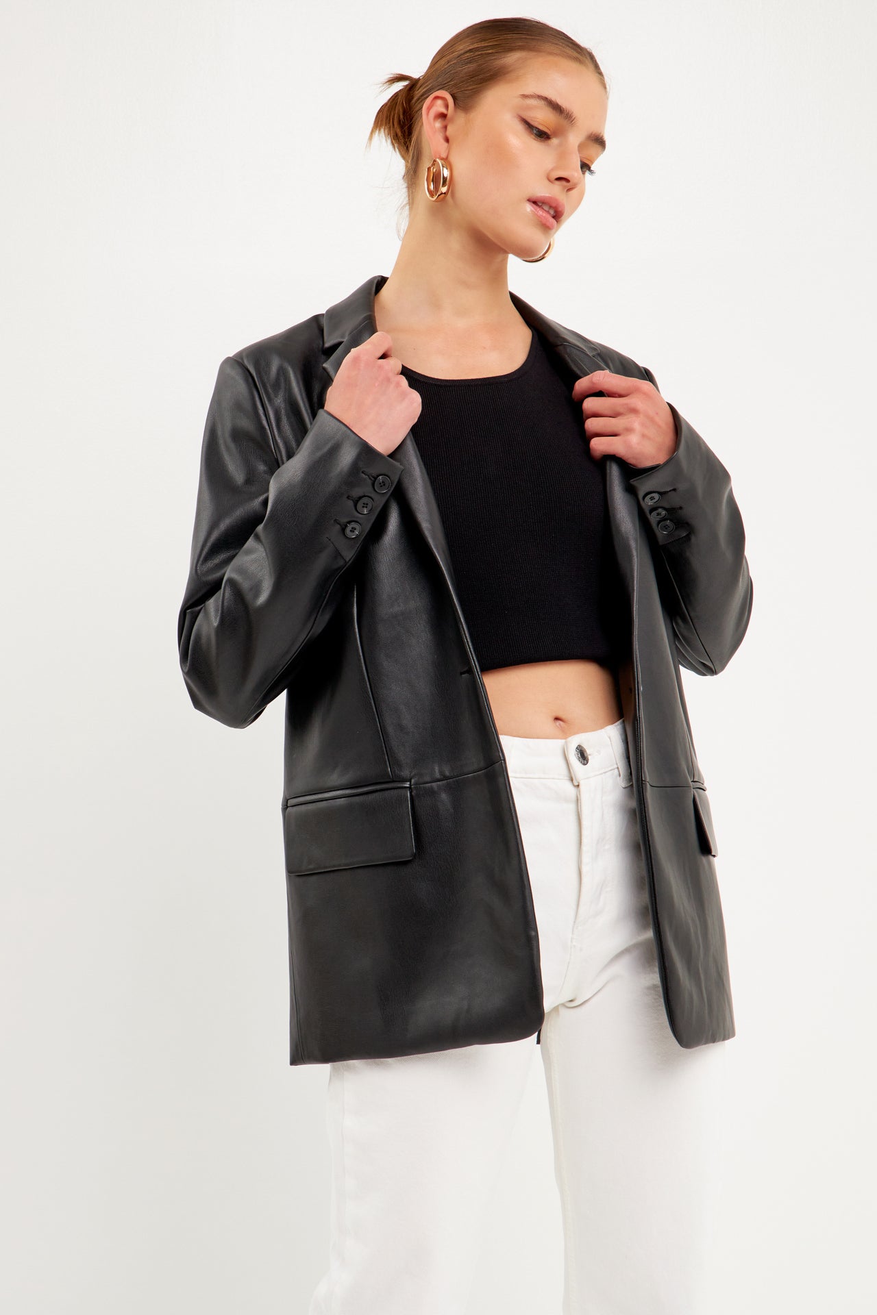 Faux leather cheap black blazer