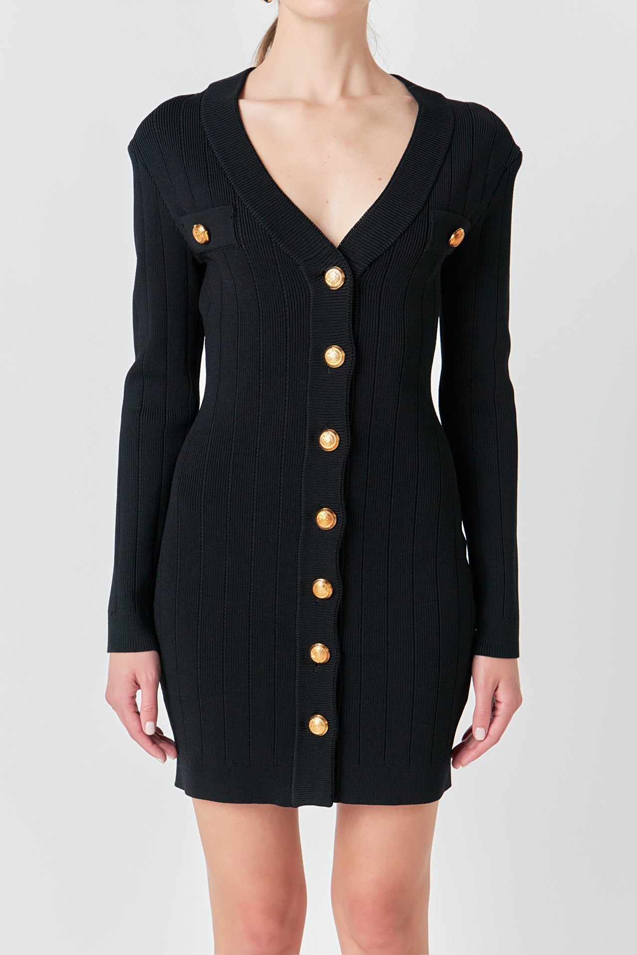 Shank Button V-Neckline Knit Mini Dress – Endless Rose