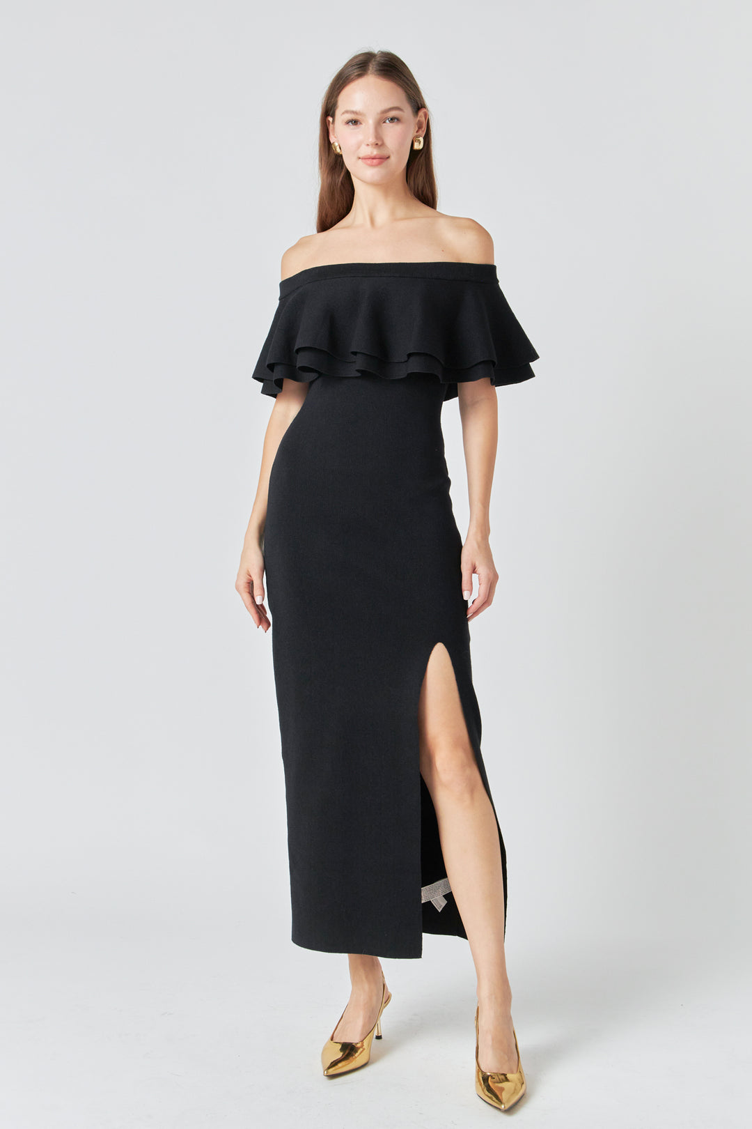 Solid Color Sleeveless off Shoulder Ruffle High Waist Dress