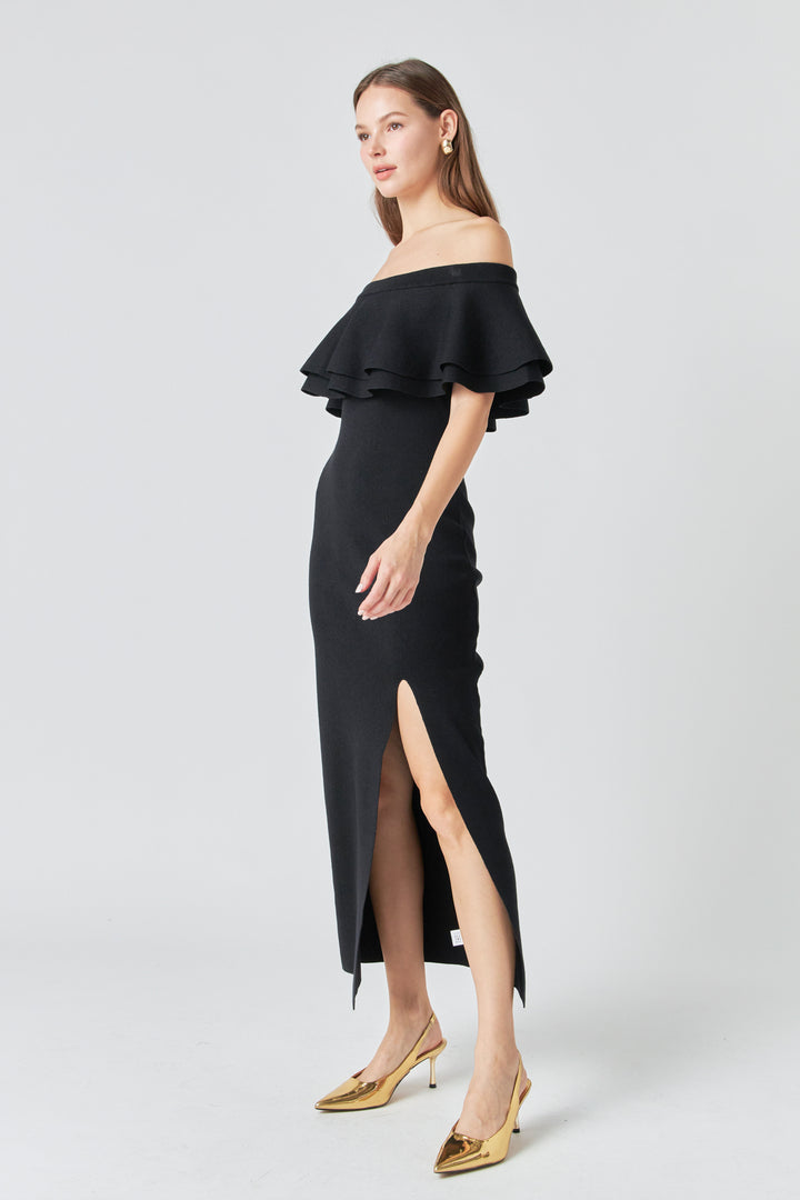 Moxidress Sleeveless Open Back Ruffle Trim Slit Maxi Dress main image 0