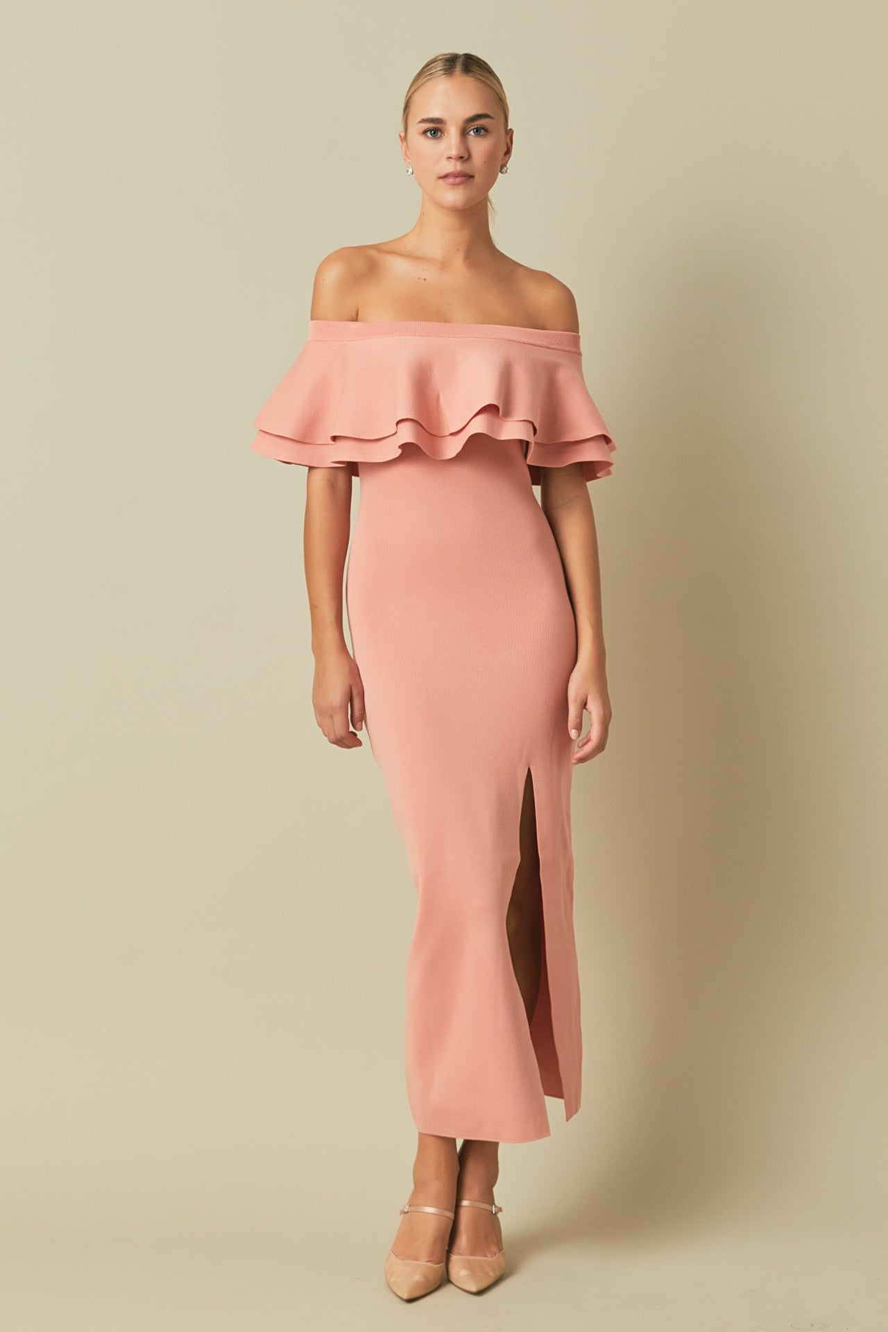 Off the Shoulder Ruffle Maxi Dress