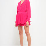 Pleated Long-Sleeve Romper