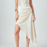 Halter Neck Asymmetric Satin Dress