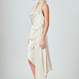 Halter Neck Asymmetric Satin Dress