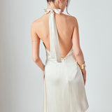 Halter Neck Asymmetric Satin Dress