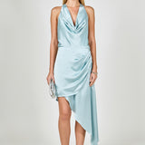 Halter Neck Asymmetric Satin Dress