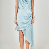 Halter Neck Asymmetric Satin Dress