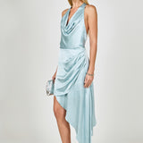 Halter Neck Asymmetric Satin Dress