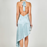 Halter Neck Asymmetric Satin Dress