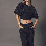 Short Sleeve Sequin Crop Top