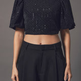 Short Sleeve Sequin Crop Top