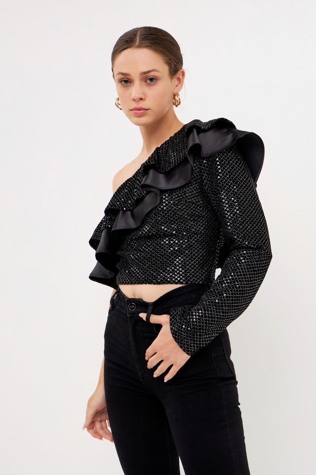 One Shoulder Sequin Top