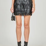 Faux Leather Fringe Mini Skirt