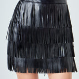 Faux Leather Fringe Mini Skirt