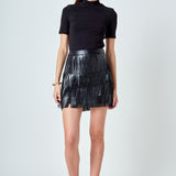 Faux Leather Fringe Mini Skirt