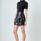 Faux Leather Fringe Mini Skirt
