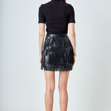 Faux Leather Fringe Mini Skirt