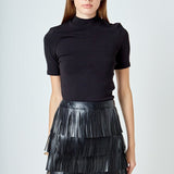 Faux Leather Fringe Mini Skirt