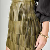 Faux Leather Fringe Mini Skirt