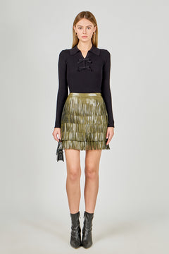 Faux Leather Fringe Mini Skirt