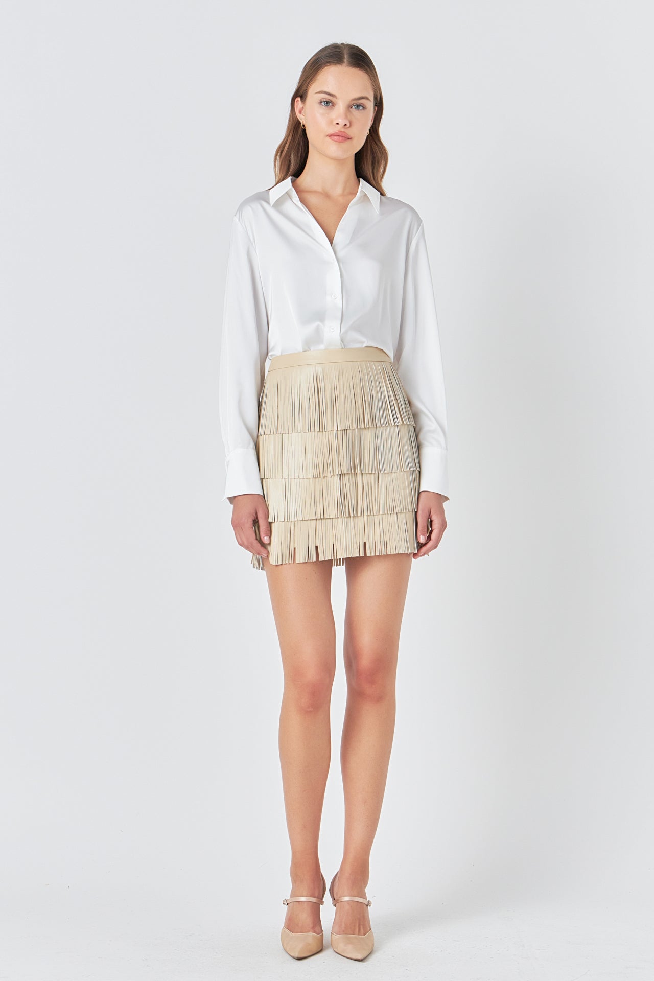 Faux Leather Fringe Mini Skirt – Endless Rose - Main Image