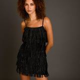 Rhinestone Faux Suede Fringe Mini Dress