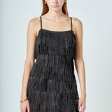 Rhinestone Faux Suede Fringe Mini Dress