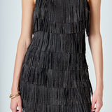Rhinestone Faux Suede Fringe Mini Dress