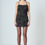 Rhinestone Faux Suede Fringe Mini Dress