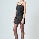 Rhinestone Faux Suede Fringe Mini Dress