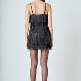 Rhinestone Faux Suede Fringe Mini Dress