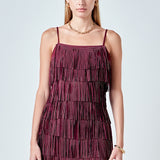 Rhinestone Faux Suede Fringe Mini Dress