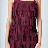 Rhinestone Faux Suede Fringe Mini Dress