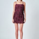 Rhinestone Faux Suede Fringe Mini Dress