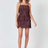 Rhinestone Suede Fringe Mini Dress