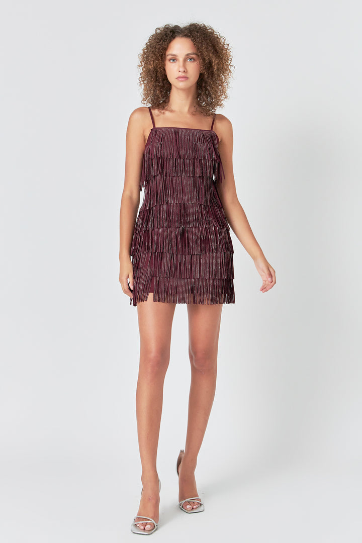 Suede Fringe Hem Mini Dress