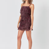 Rhinestone Suede Fringe Mini Dress