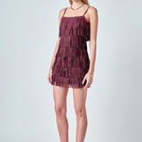 Rhinestone Faux Suede Fringe Mini Dress
