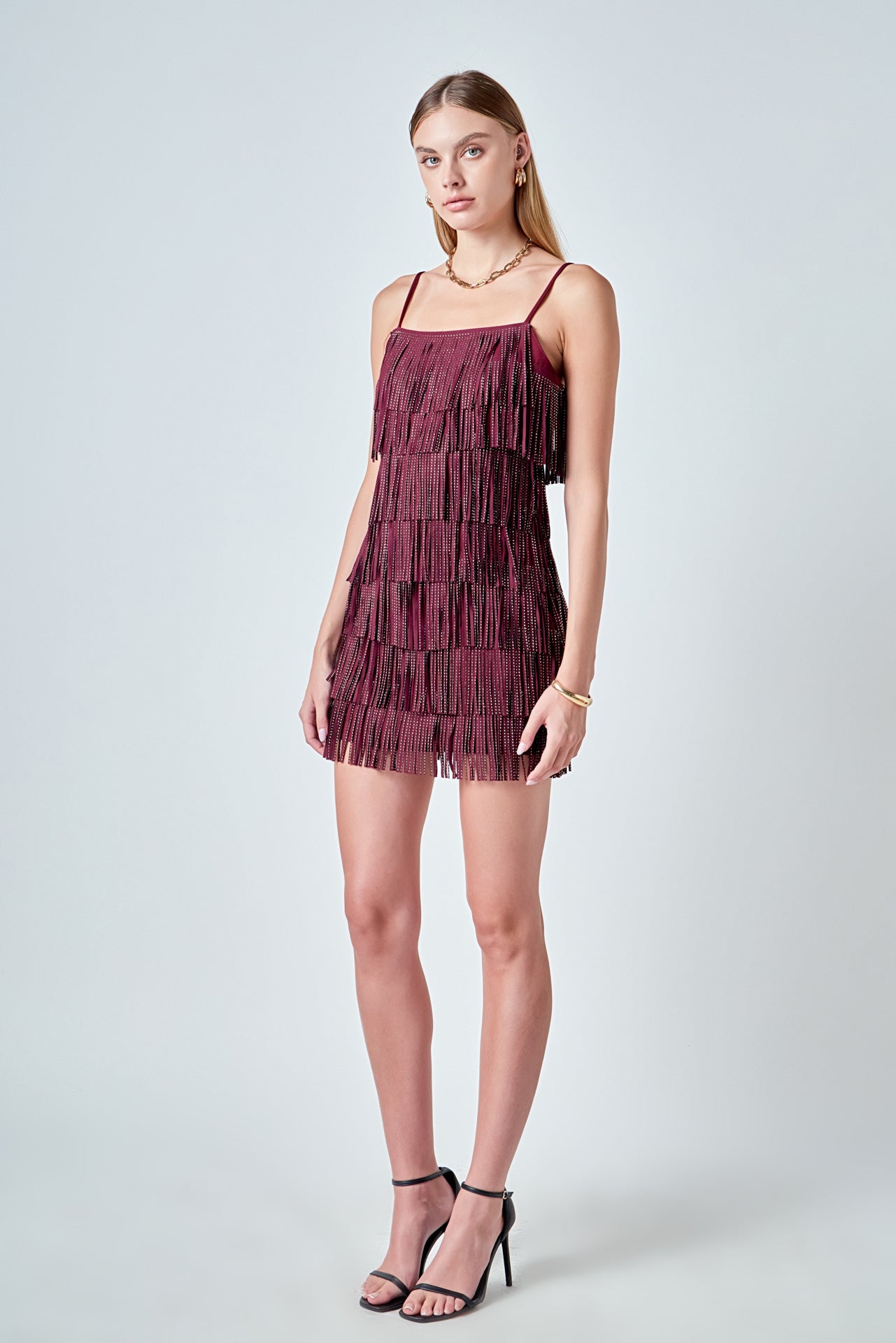 Endless Rose Embellished Suede Fringe Mini Dress - Black - L Endless Rose Embellished Suede Fringe Mini Dress - Black - L