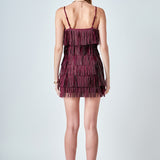 Rhinestone Faux Suede Fringe Mini Dress