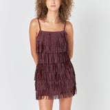 Rhinestone Suede Fringe Mini Dress