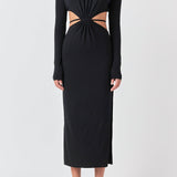 Long Sleeve Open-Back Maxi Dress