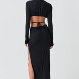 Long Sleeve Open-Back Maxi Dress