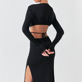 Long Sleeve Open-Back Maxi Dress