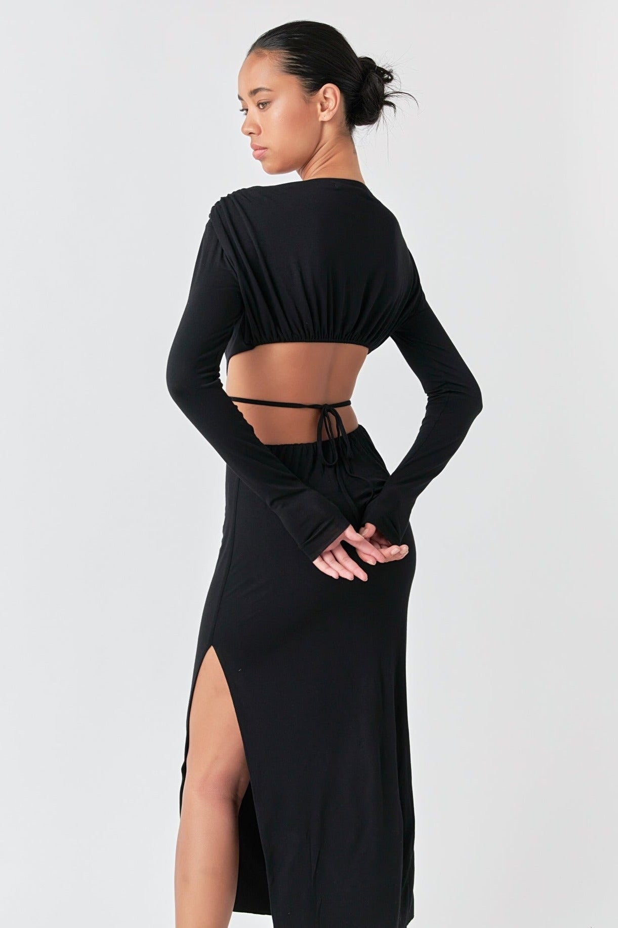 Long Sleeve Open-Back Maxi Dress