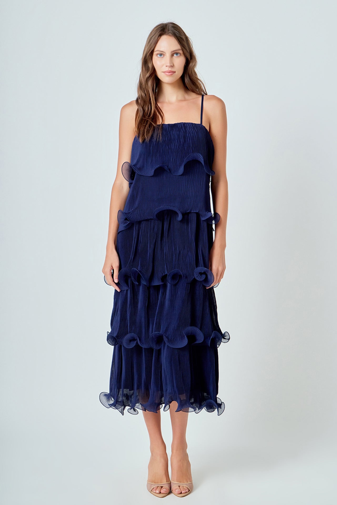 Endless Rose - Pleated Tiered Long Dress BURGUNDY / S Endless Rose - Pleated Tiered Long Dress BURGUNDY / S