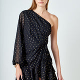 One Shoulder Chiffon Mini Dress