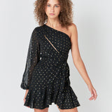 One Shoulder Chiffon Mini Dress
