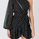 One Shoulder Chiffon Mini Dress