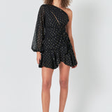 One Shoulder Chiffon Mini Dress